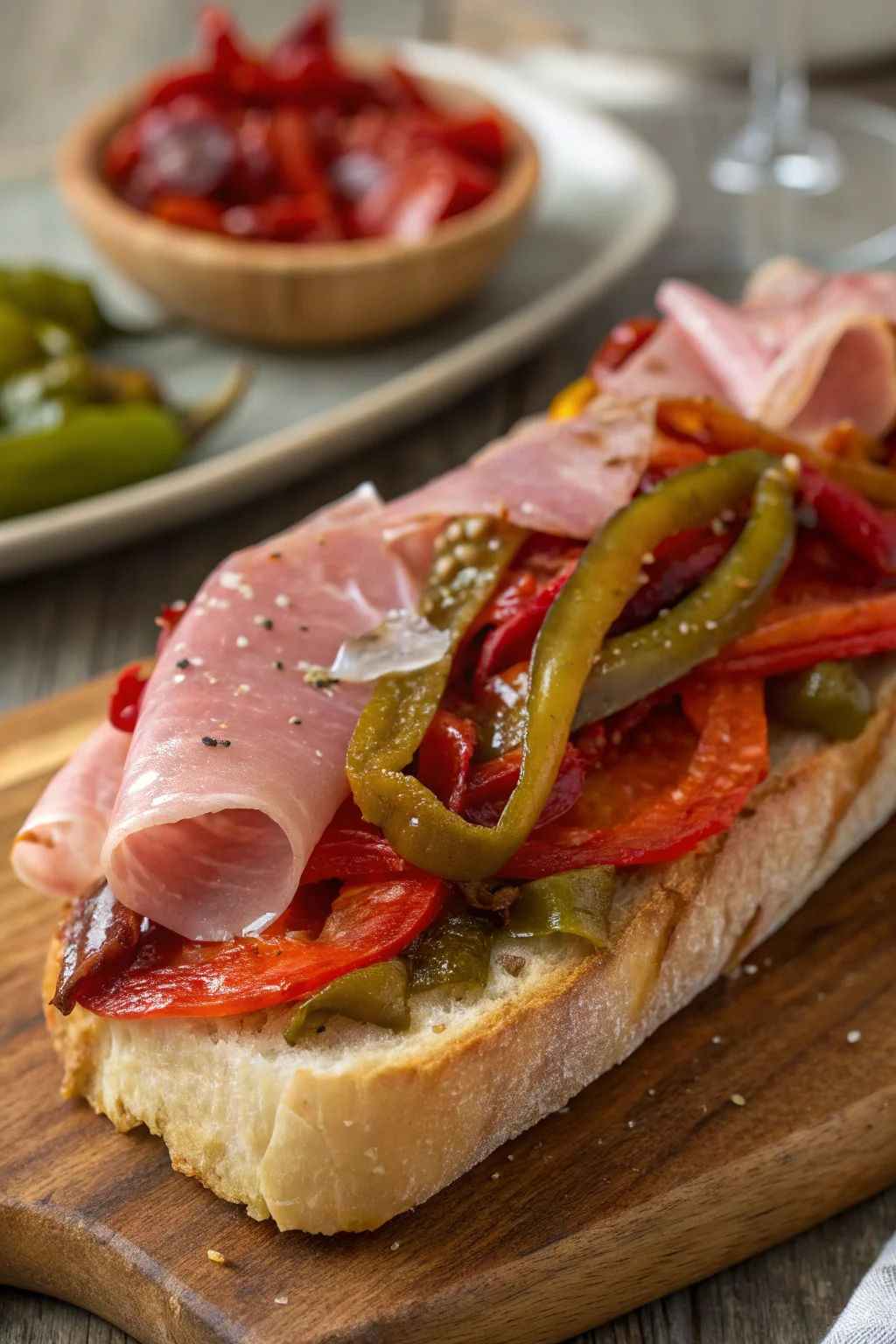 A delicious plate of montadito de lomo con pimientos del piquillo