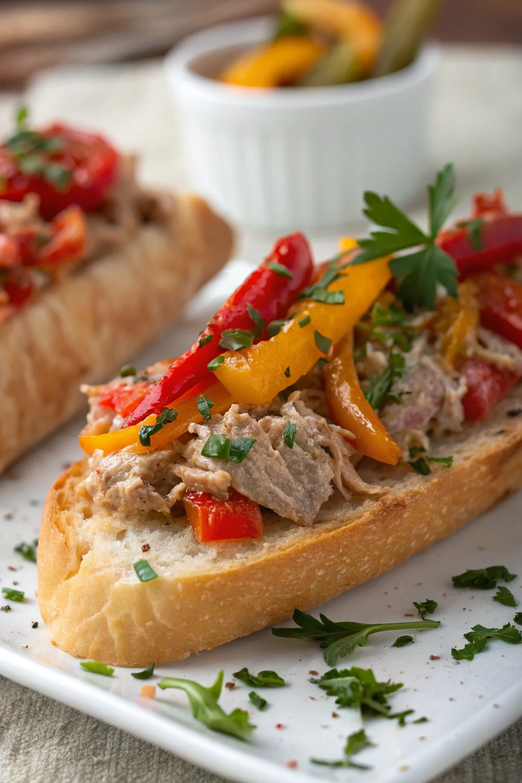 A delicious plate of montadito de melva canutera con pimientos