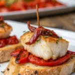 A delicious plate of pincho de bacalao ahumado con pimiento