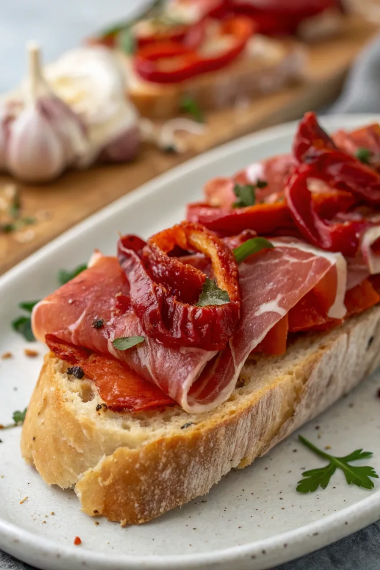 A delicious plate of montadito de lomo con pimientos del piquillo